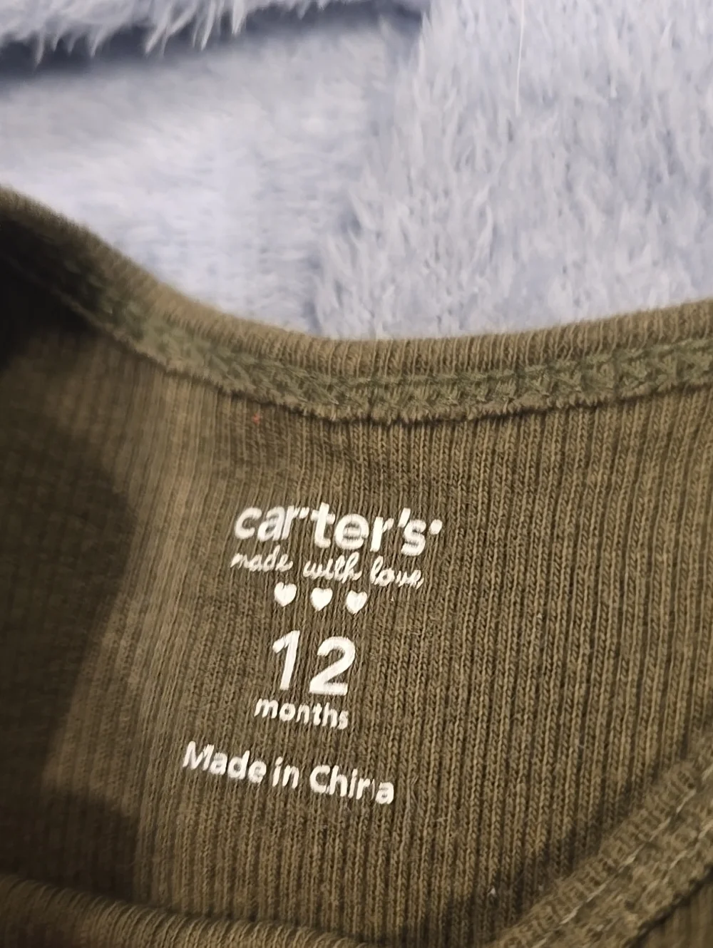 ❤️10/$20 Carter's Olive Ribbed Long-Sleeve One-Piece Bodysuit